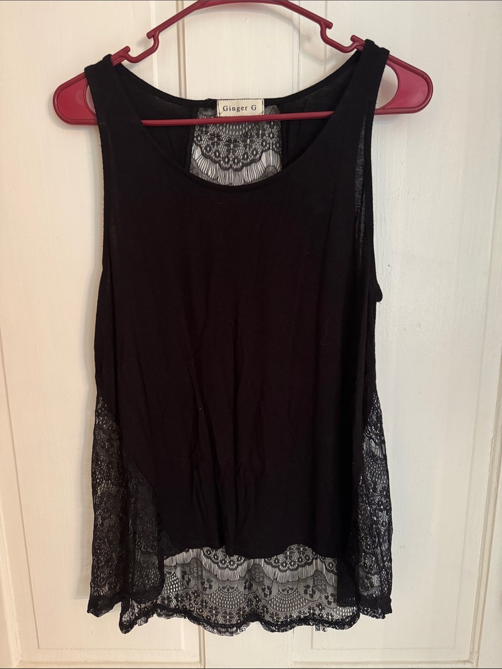 Ginger G Black Lace-Back & Hem Sleeveless Tank